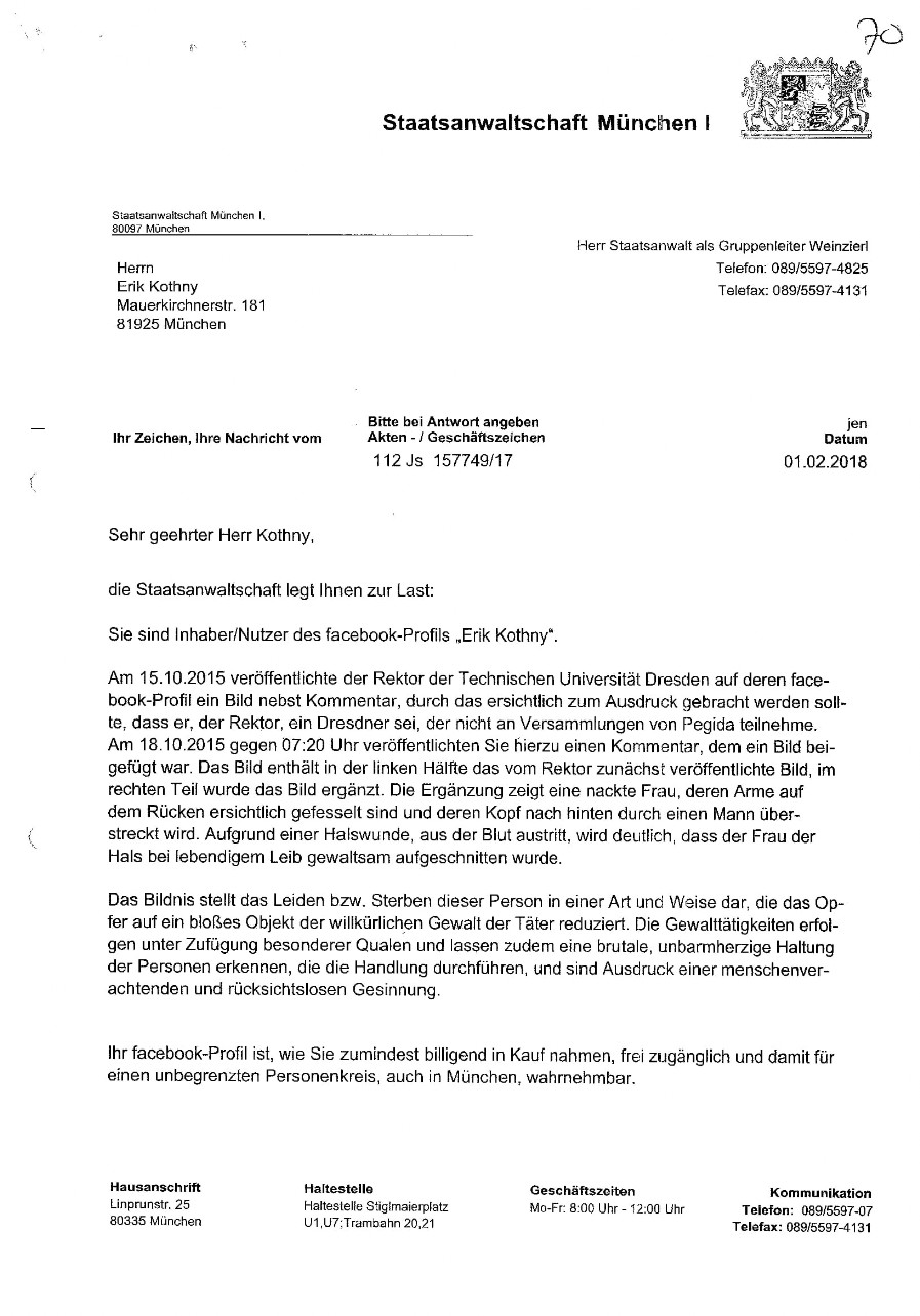 Brief Des Staatsanwaltes Staatsanwalt Versus Erik Kothny